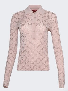 Gucci Pale Pink Long-Sleeve Polo Knit Top